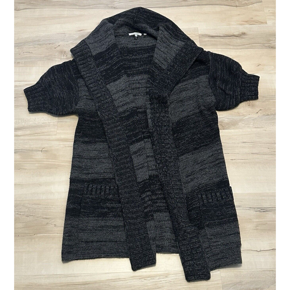 Vince‎ Alpaca Wool Cashmere Striped Cardigan Sm Charcoal Gray Short Sleeve Open